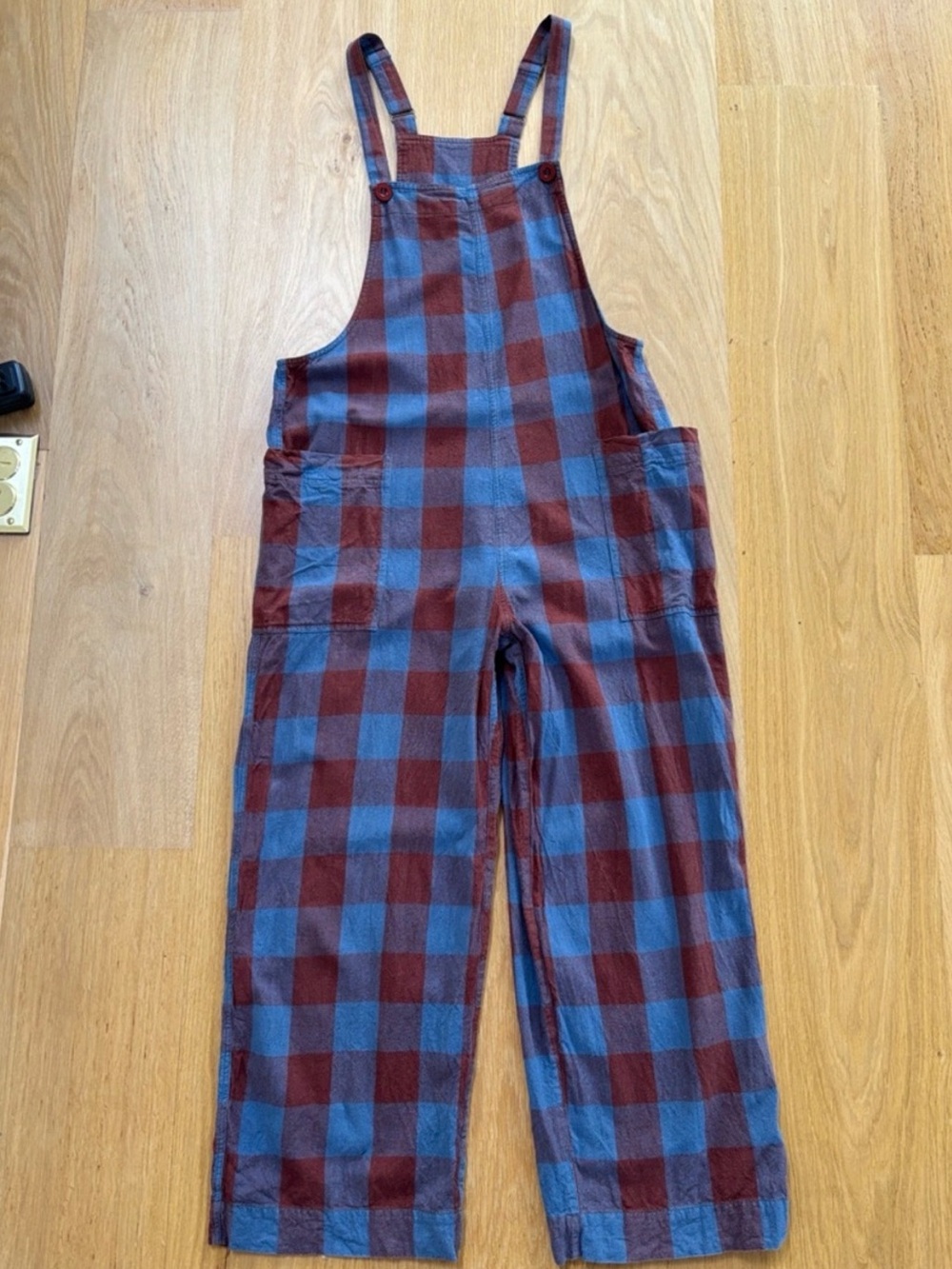 Ali Golden Overall Jumper 100% Raw Silk red blue check plaid small rare